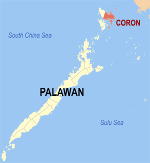 Coron town is located in Busuanga island, at the northernmost part of Palawan and is part of the Calamian group of islands.  source of map: wikipedia